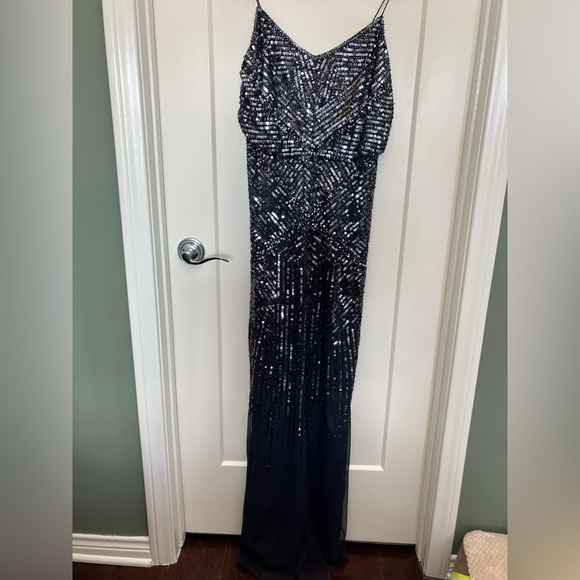 Adrianna Papell Sleeveless Midnight Blue Sequin Gown, Size 6 - Picture 3 of 8